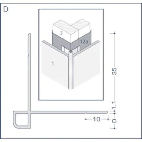 Aluminium Rockpanel Profile D - Outer Corner Profile - 3055mm Length