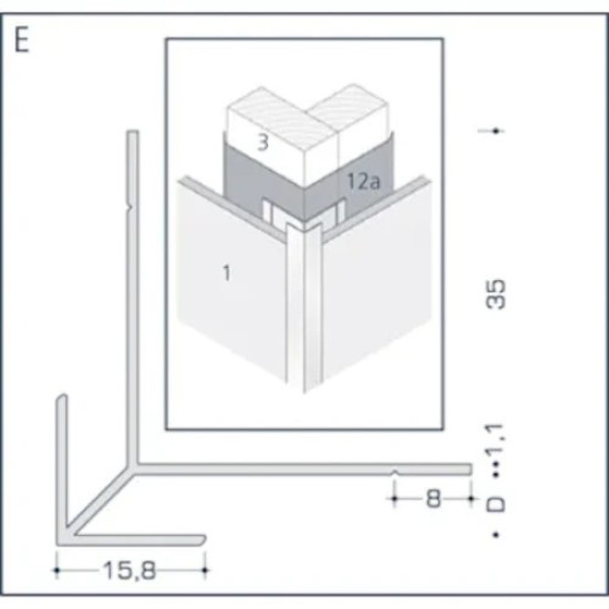 Aluminium Rockpanel Profile E - Outer Corner Profile - 3055mm Length