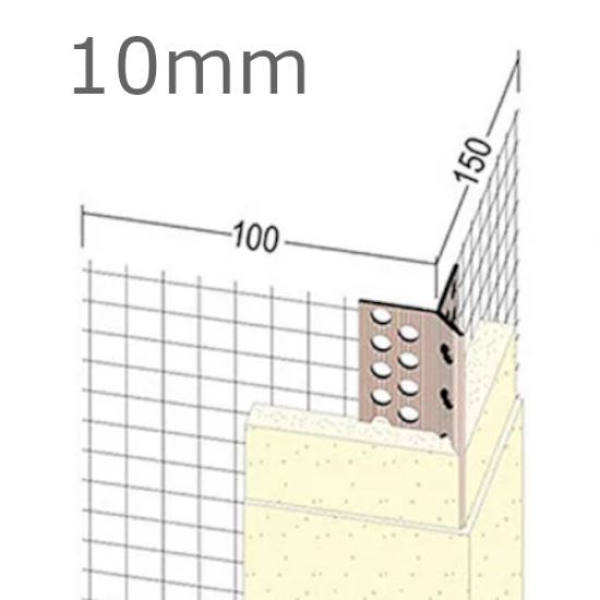 10mm Mesh Wing PVC Corner Profile with Extended Arris - 100x150mm Wings - 2.5m length (pack of 25).
