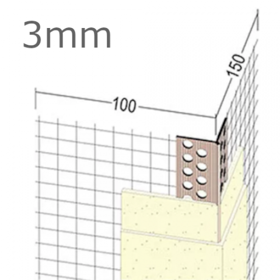 3mm Mesh Wing PVC Corner Profile with Extended Arris - 100x150mm Wings - 2.5m length (pack of 50).