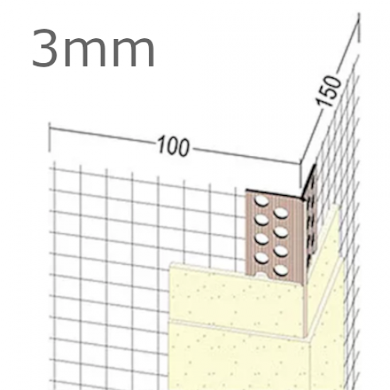 3mm Mesh Wing PVC Corner Profile with Extended Arris - 100x150mm Wings - 2.5m length (pack of 50). 3mm Mesh Wing PVC Corner Profile with Extended Arris - 100x150mm Wings - 2.5m length (pack of 50).