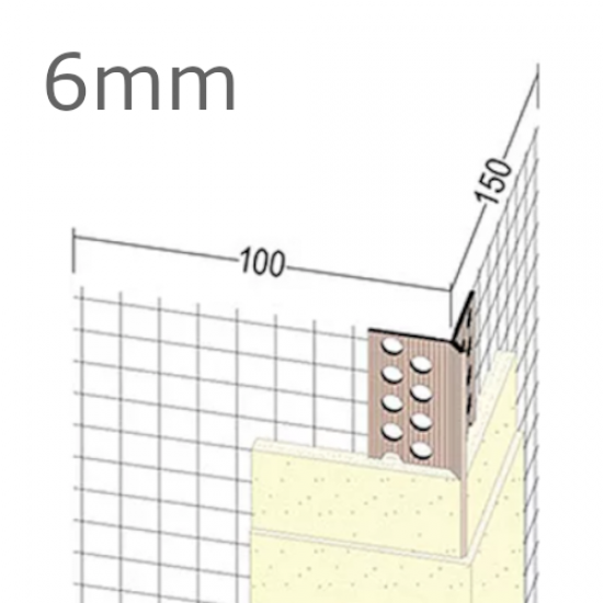 6mm Mesh Wing PVC Corner Profile with Extended Arris - 100x150mm Wings - 2.5m length (pack of 50).