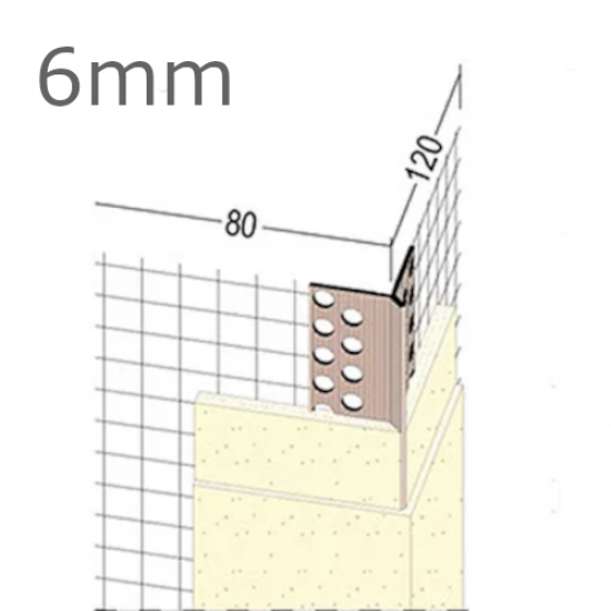 6mm Mesh Wing PVC Corner Profile with Extended Arris - 80x120mm Wings - 2.5m length.