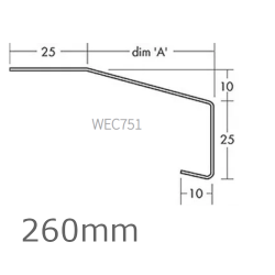 260mm Aluminium Window Sill Extension WEC 751 (with Full End Caps - pair) - 2.5m Length